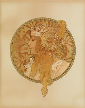 ALPHONSE MUCHA (1860-1939). [TÊTES BYZANTINE.] Two decorative panels. Circa 1897. Each approximately 18x14 inches, 46x37 cm. [F. Champe